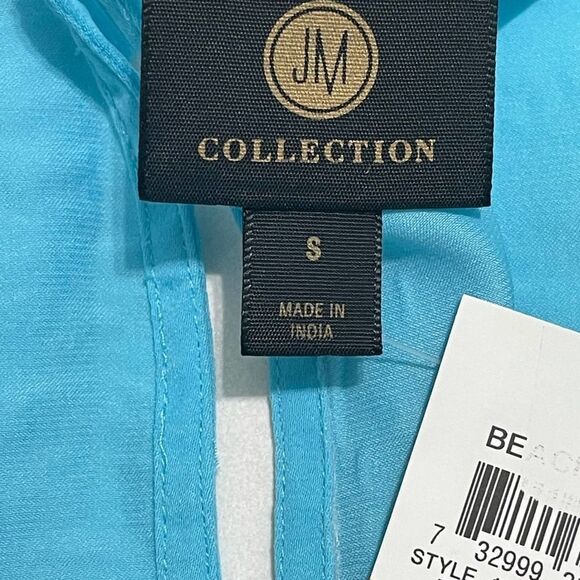 JM Collection Cold Shoulder Studded Top Short Sleeves‎ Ruffles Bright Blue Small - Picture 9 of 12